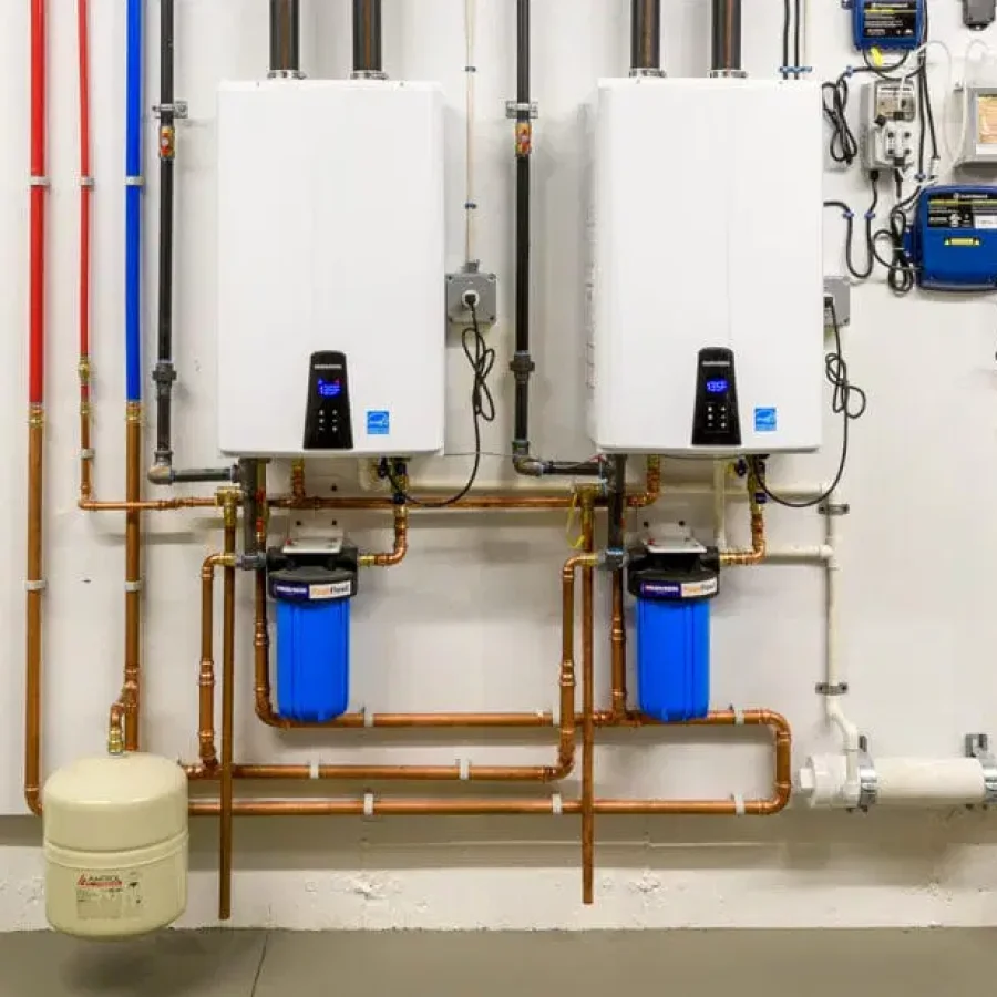 Image of a utility room with a compact tankless unit